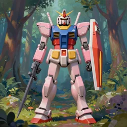 a painting of pink gundam stands over the colorful forest 4 k unreal engine cg society by rene magritte