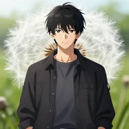 dandelion male anime character, symmetrical, highly detailed, digital art, sharp focus, trending on masterclassstation