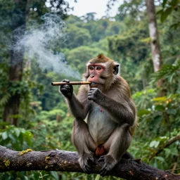 a monkey smoking a blunt, jungle landscape, beautiful jungle, photograph, national geographic, canon eos r 3, 4 k, raw