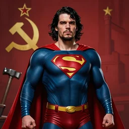 stalin as superman, red son, socialist realism, sovietwave aesthetic, hammer and sickles, groundbreaking, award winning, breathtaking, superb, hyper realistic, detailed picture, intricate digital art, trending artstation, 8 k, unreal 5, octane render, vfx, volumetric lighting, rich moody colors, fan art, concept art
