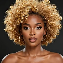 black woman with a gold afro in anime style, highly detailed, sharp colors.