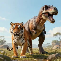 tiger and t rex hybrid, realistic cgi render