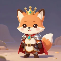 cute little anthropomorphic foxy knight wearing a cape and a crown