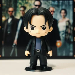 keanu reeves neo as nendoroid!, background from matrix movie, kodak film