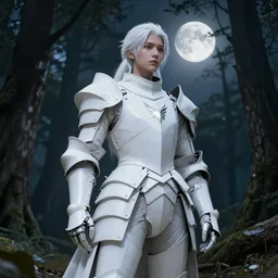 fantasy portrait white which light armor in a forest moonlight high quality artstation dynamic lighting wide view