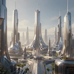 a sci - fi fantasy city, dnd, futuristic, chrome, geometric, beautiful, soft light, ultra detailed, matte painting, unreal engine, 4 k
