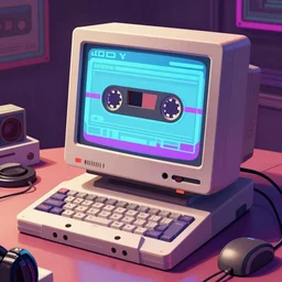 Render art of a retro cassettepunk 1980s computer deviantart artstation 4k digital art detailed realistic