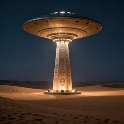 Desert scene, peaceful night ufo ancient alien symbols tower