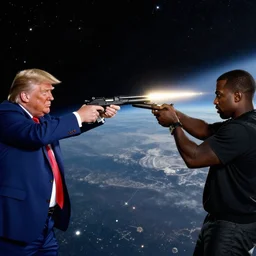 donald trump and kanye west shooting guns in outer space