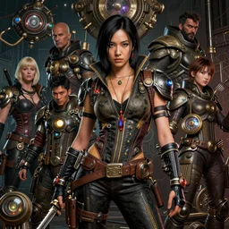 beautiful gemini fantasy character portrait, lucy liu kill bill, ultra realistic, wide angle, intricate details, dieselpunk artifacts, highly detailed by peter mohrbacher, hajime sorayama, wayne barlowe, boris vallejo, aaron horkey, gaston bussiere, craig mullins