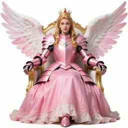 gorgeous!! hyper - realistic princess wearing ornate pink knight armor, angel wings l sitting at the thrown | superflat art