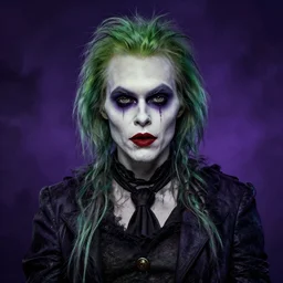 female version of beetlejuice, gothic portrait,, award winning art, 8 k,
