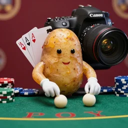 anthropomorphic potato's playing poker, canon 5 d 5 0 mm lens