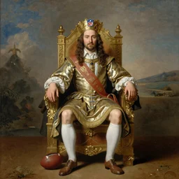 Baroque portrait painting of coach Tomlin sitting on a throne as the Emperor of the NFL