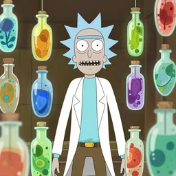 rick and morty, anime, vibrant vials, centered, aesthetically pleasing, insane details, digital art, deviantart, artstation, ambient light, 8 k