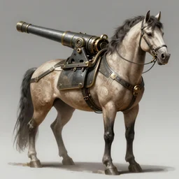 a giant poney with a giant cannon in his back, exoskeleton, technology, chimeric, elegant, highly detailed, digital painting, artstation, concept art, smooth, sharp focus, illustration, art by krenz cushart and artem, demura and alphonse mucha
