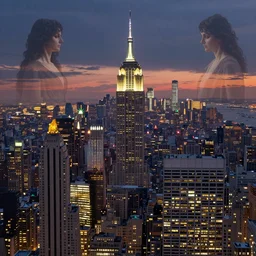 axonometric 1920s New York City at dusk, by Rolf Armstrong and Evelyn De Morgan and Bastien Lecouffe-Deharme, dramatic lighting, high contrast colors, baroque, empyrean, panoramic view, as trending on Artstation, highly detailed, doom engine,