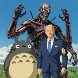 epic hayao miyazaki anime style film still of joe biden turning into terminator, action shot, studio ghibli, totoro, spirited away, 4 k, 8 k, hd, high resolution, highly detailed, intricate detail, ultra realistic faces, digital art, trending on artstation, pixiv