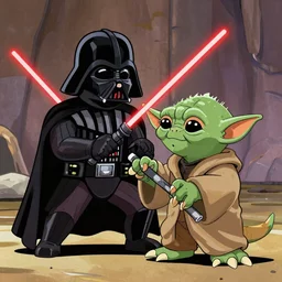 darth vader fighting yoda, cartoon network style, deviantart