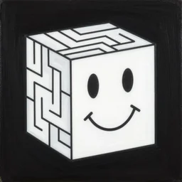 an amaze art painting of cube using single line in style of geoff slater, amaze art, smiling face