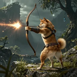 a humanoid shiba inu firing a bow, skyrim pc screenshot