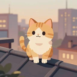 a anthropomorphic cat in a cats city from the top of a roof