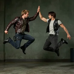sam fisher giving a high five to solid snake while jumping