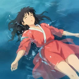 a woman floating in water, draped wet fabric, vibrant colors, by Makoto Shinkai and Wojtek Fus, by studio trigger, rossdraws