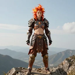 a beautiful young fire wizard with fire red hair, freckles. wearing armor inspired by giger with an exposed midriff, standing on a mountain top with epic clouds and volumetric lighting. intricate illustration and highly detailed digital painting. concept art by artgerm. inspired by alphonse mucha, brom art, and larry elmore.