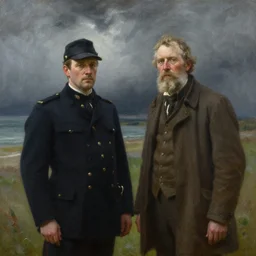 last day of an old man, stormy weather, memories by sergeant and thomas cole, oil painting, hyper detailed, masterpiece 4 k