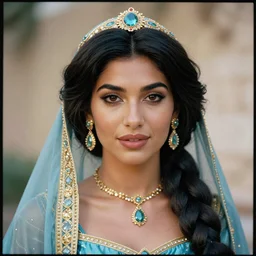 portrait of demi rose as princess jasmine, by charlotte grimm, natural light, detailed face, beautiful features, symmetrical, canon eos c 3 0 0, ƒ 1. 8, 3 5 mm, 8 k, medium - format print, half body shot