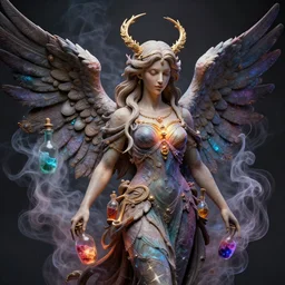 a beautiful detailed 3 d matte portrait of a angel, by ellen jewett, by tomasz alen kopera, by justin gerard, ominous, magical realism, texture, intricate, whirling smoke, alchemist bottles, radiant colors, fantasy, volumetric lighting, high details