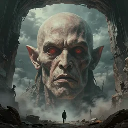 the large enormous giant head of a monster appearing from a portal in the sky. lovecraft. lovecraftian. eldritch monster. detailed. uhd. photo realistic. realistic. by simon fetscher. andrei riabovitchev