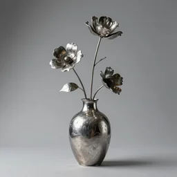i dream of a sculptured vase metal flowers, modern, studio light