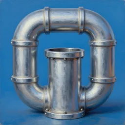 A a shiny old silver pipe in the style of a mario pipe from the front view in the foreground and a blue background behind the pipe, Realistic, Hyperrealistic, Highly Detailed, Very Detailed, HD Quality, 8k Resolution, Digital Art, Oil Painting, Trending on Artstation, Real Life