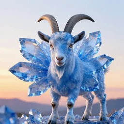 beautiful fantasy blue crystal flower portrait of a goat, ultra realistic, sunset, wide angle, intricate details, the fifth element artifacts, highly detailed by peter mohrbacher, hajime sorayama, wayne barlowe, boris vallejo, aaron horkey, gaston bussiere, craig mullins