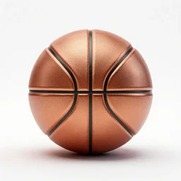 copper basketball, clean 3d render, octane render, isolated on a pure white background, centered, entire object in frame, sharp focus, soft studio lighting