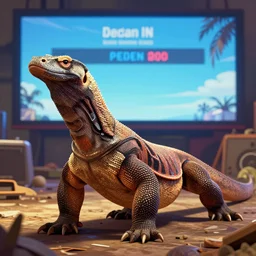a komodo dragon in gta v, cover art by stephen bliss, boxart, loading screen
