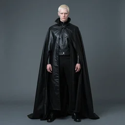 a pale white man in a black latex acronym cape, in the style of mike dringenberg and ashley wood