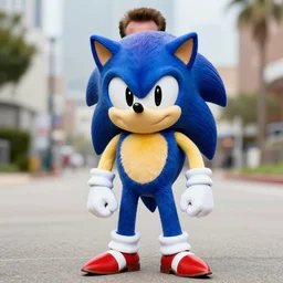 Arnold Schwarzenegger dressed as Sonic the hedgehog