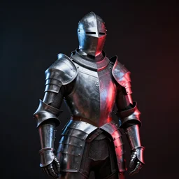 portrait of the fantasy knight in pierre raveneau style, valery klishevich, full face, silver polish armor, absolute dark background, red and blue contrast studio light, hdr, long shot, cinematic, dramatic, cinematic, volumetric light, neon lit, ray - tracing, 4 k, fine details, unreal engine 5, digital art