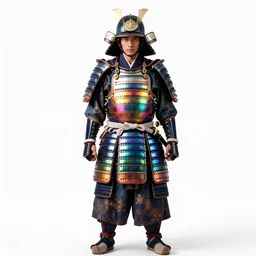 iridescent samurai armor, commercial catalog photo, isolated on a pure white background, centered, entire object in frame, sharp focus, soft studio lighting