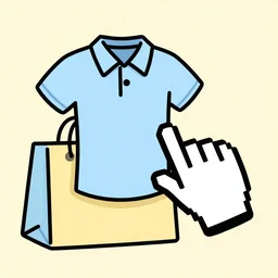 drawing of a mouse cursor dragging a shirt to a shopping bag