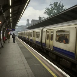 London Underground tube station and train, screenshot from the game 'Fallout 4'