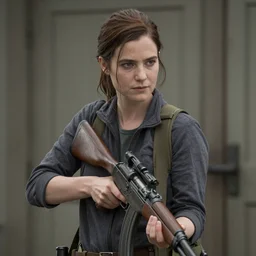 Ellen Page as Ellie from the Last of Us, holding a rifle, screenshot