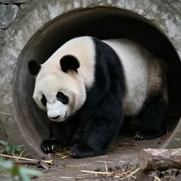 90's professional color photograph, A panda laboring in a mine.