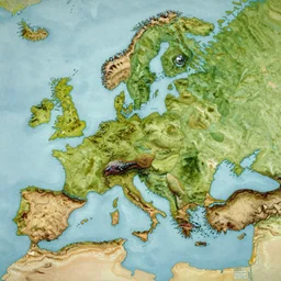 well drawn highly detailed topographical map of a large fantasy continent minimal bodies of water, emphasized elevation, styled like a j. r. tolkien map, oil painting