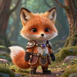 little cute fluffy forest fox, evil, inspiring, adorable, anthro, guardian, dnd, woodland realm, fantasy armored attire!! strange fantasy equipment!! octane render, unreal engine 5, hyper realistic, 8 k