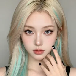 young girl with blonde hair, mint blonde highlights, eye lashes, nose piercing, light makeup, ( ( alt ) ), cute girl, black long nails, 8 k digital art, intricate, elegant, sharp focus, smooth, wlop