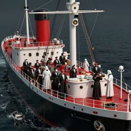 a bunch of prudes in a sinking ship, fluent composition, red white and black, concept art, ambient light, 4 k, intricate details, highly professionally detailed, cgsociety, highly detailed -